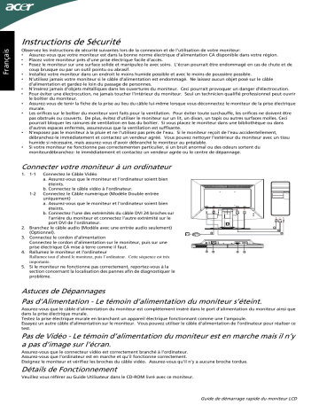 Acer G205HV Monitor Guide de démarrage rapide | Fixfr