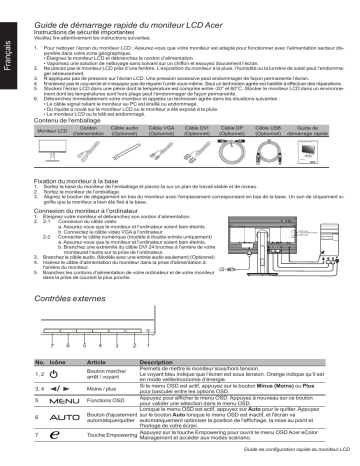 Acer B246WL Monitor Guide de démarrage rapide | Fixfr