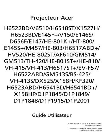 H6536BD | H6523BDX | H6523BD | H6523ABD | H6541BD | Acer X1527H Projector Manuel utilisateur | Fixfr