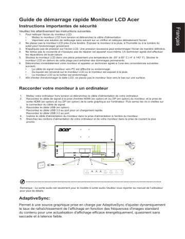 Acer ET322QKC Monitor Guide de démarrage rapide | Fixfr