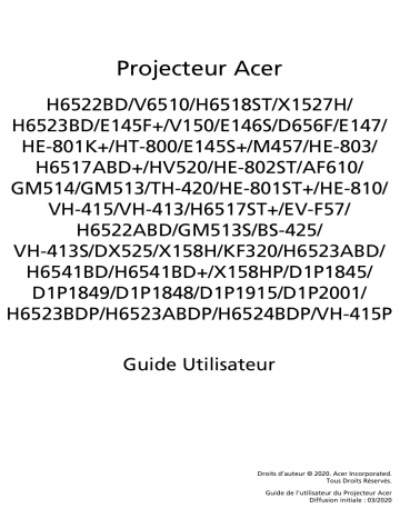 H6523ABDP | Acer H6523BDP Projector Manuel utilisateur | Fixfr