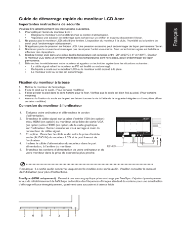 Acer KG241Q Monitor Guide de démarrage rapide | Fixfr