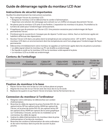 Acer EB321HQUC Monitor Guide de démarrage rapide | Fixfr