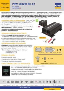 GYS INVERTER PSW 1002W - 12V - REMOTE Fiche technique