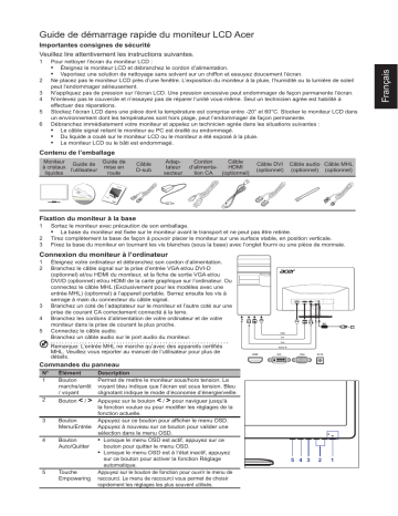 Acer g246hyl Monitor Guide de démarrage rapide | Fixfr