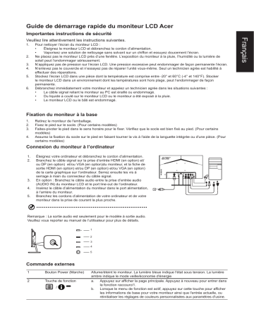 Acer V257Q Monitor Guide de démarrage rapide | Fixfr