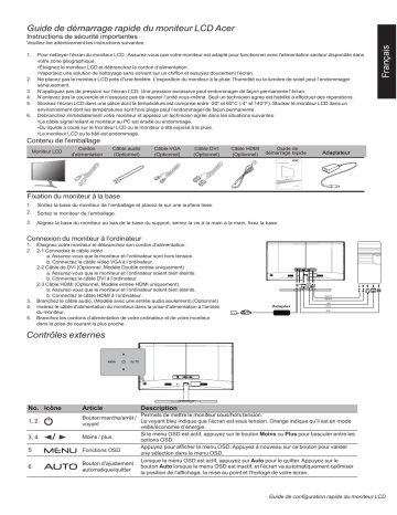 Acer ED322Q Monitor Guide de démarrage rapide | Fixfr