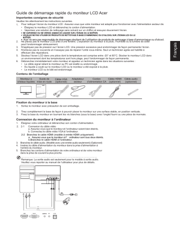 Acer RT240YB Monitor Guide de démarrage rapide | Fixfr