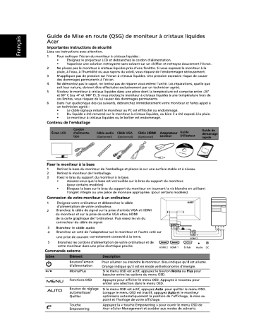 Acer S273HL Monitor Guide de démarrage rapide | Fixfr