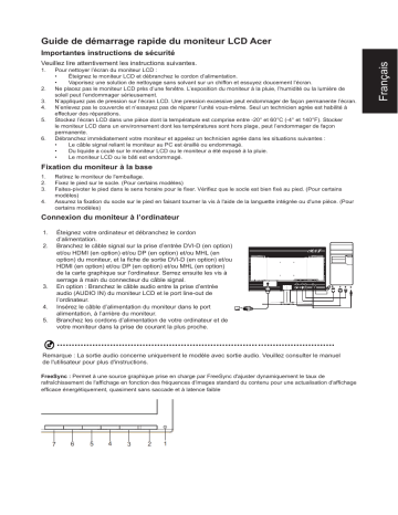 Acer KG241P Monitor Guide de démarrage rapide | Fixfr