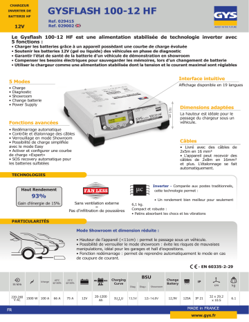 GYS GYSFLASH 100.12 HF (5M CABLES) Fiche technique | Fixfr