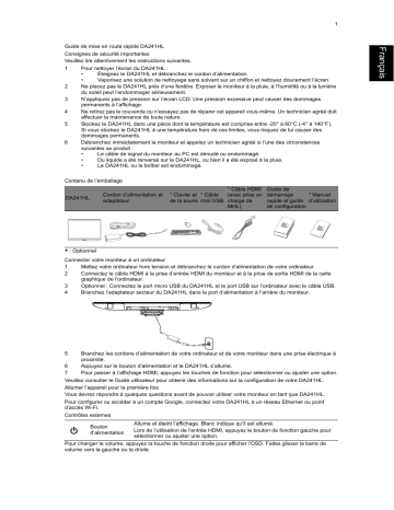 Acer DA241HL Monitor Guide de démarrage rapide | Fixfr