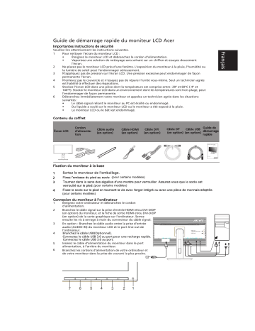 Acer B276HUL Monitor Guide de démarrage rapide | Fixfr