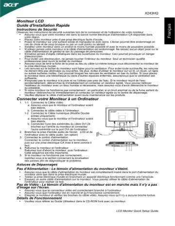 Acer X243HQ Monitor Guide de démarrage rapide | Fixfr