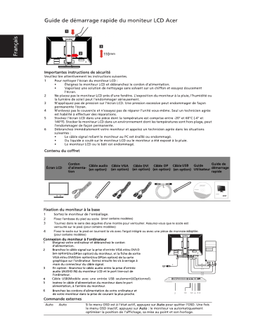 Acer B243WL Monitor Guide de démarrage rapide | Fixfr