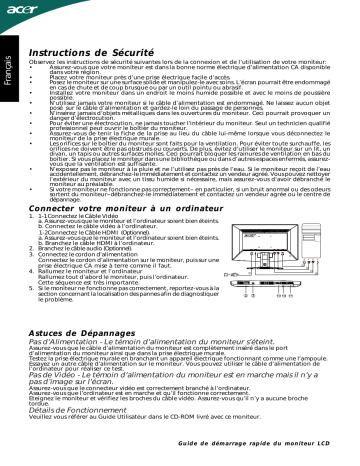 Acer GR235H Monitor Guide de démarrage rapide | Fixfr