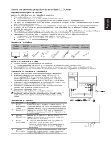 Acer R251 Monitor Guide de démarrage rapide | Fixfr