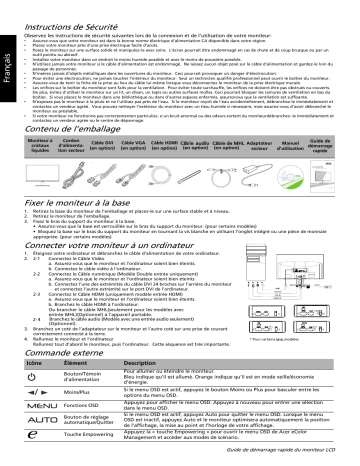 Acer H276HL Monitor Guide de démarrage rapide | Fixfr