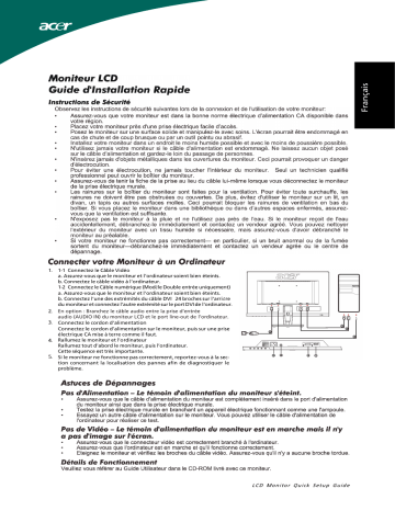 Acer P206HV Monitor Guide de démarrage rapide | Fixfr