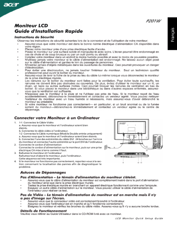 Acer P201W Monitor Guide de démarrage rapide | Fixfr