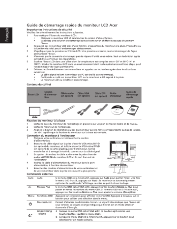 Acer V173 Monitor Guide de démarrage rapide | Fixfr