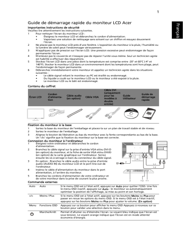 Acer V243HQ Monitor Guide de démarrage rapide | Fixfr