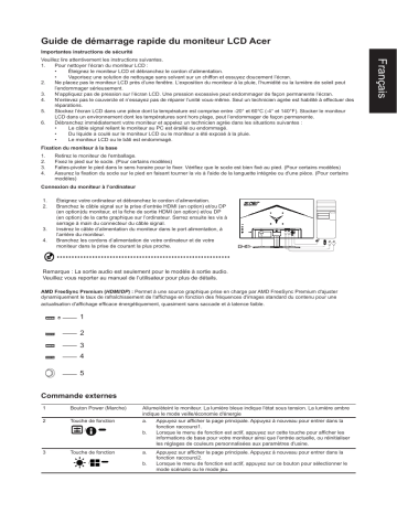 Acer KG272S Monitor Guide de démarrage rapide | Fixfr