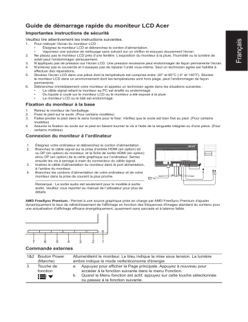 Acer KG241S Monitor Guide de démarrage rapide | Fixfr