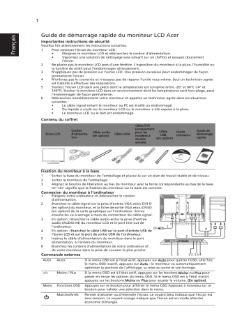 Acer B223WV Monitor Guide de démarrage rapide | Fixfr
