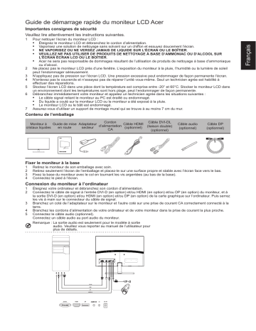 Acer RC271U Monitor Guide de démarrage rapide | Fixfr