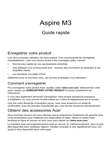 Aspire M3-581TG | Acer Aspire M3-581T Ultra-thin Guide de démarrage rapide | Fixfr