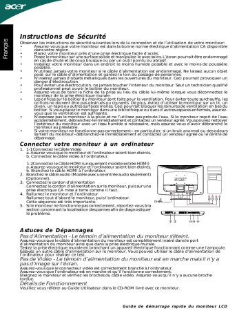 Acer HS244HQ Monitor Guide de démarrage rapide | Fixfr