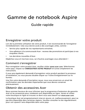 Acer Aspire 7250G Notebook Guide de démarrage rapide | Fixfr