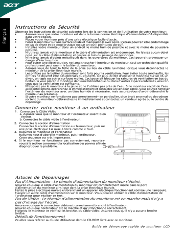 Acer H163HQL Monitor Guide de démarrage rapide | Fixfr
