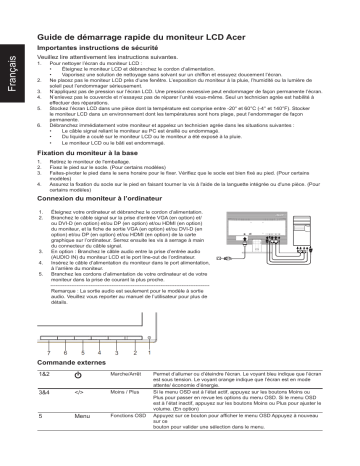 V246HYLD | Acer V246HYLC Monitor Guide de démarrage rapide | Fixfr