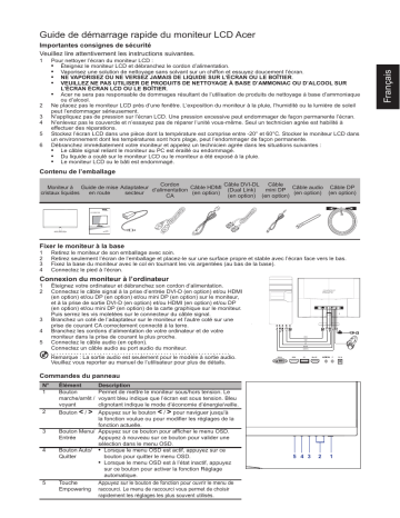 Acer H277HK Monitor Guide de démarrage rapide | Fixfr