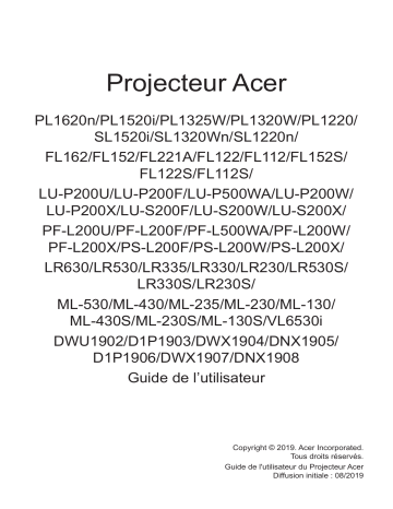 PL1520i | PL1320W | PL1521i | SL1320Wn | SL1220n | PL1325W | VL6530i  | Acer PL1220 Projector Manuel utilisateur | Fixfr