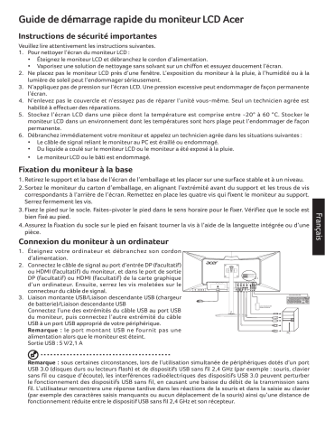 Acer XV340CKP Monitor Guide de démarrage rapide | Fixfr