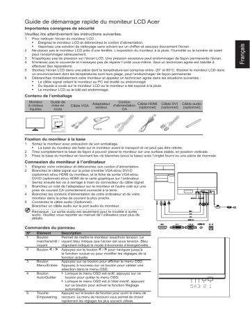 Acer R221Q Monitor Guide de démarrage rapide | Fixfr