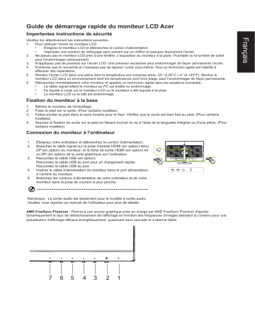 Acer XV320QULV Monitor Guide de démarrage rapide | Fixfr