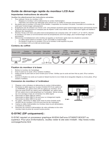 Acer XF270H Monitor Guide de démarrage rapide | Fixfr