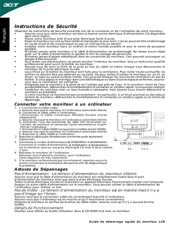 Acer H274HL Monitor Guide de démarrage rapide | Fixfr