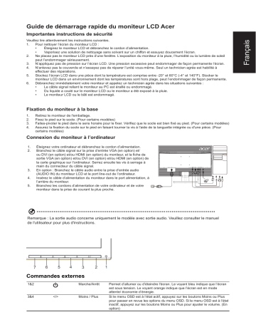 Acer V276HLW Monitor Guide de démarrage rapide | Fixfr