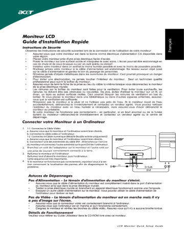 Acer S202HL Monitor Guide de démarrage rapide | Fixfr