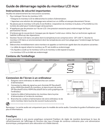 Acer UT222Q Monitor Guide de démarrage rapide | Fixfr