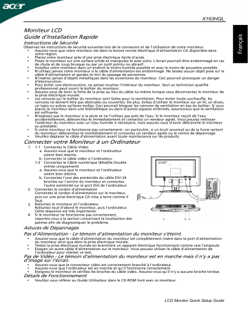 X193HQL | Acer X193HQV Monitor Guide de démarrage rapide | Fixfr