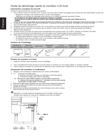 Acer HA220QB Monitor Guide de démarrage rapide | Fixfr