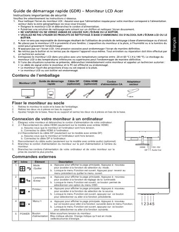 Acer EG270P Monitor Guide de démarrage rapide | Fixfr