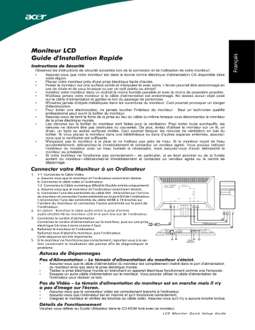 Acer P215H Monitor Guide de démarrage rapide | Fixfr