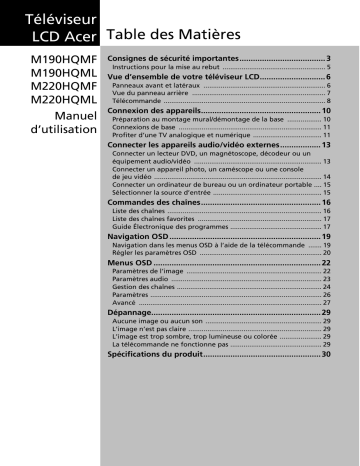 M220HQMF | Acer M190HQMF Acer TV Manuel utilisateur | Fixfr